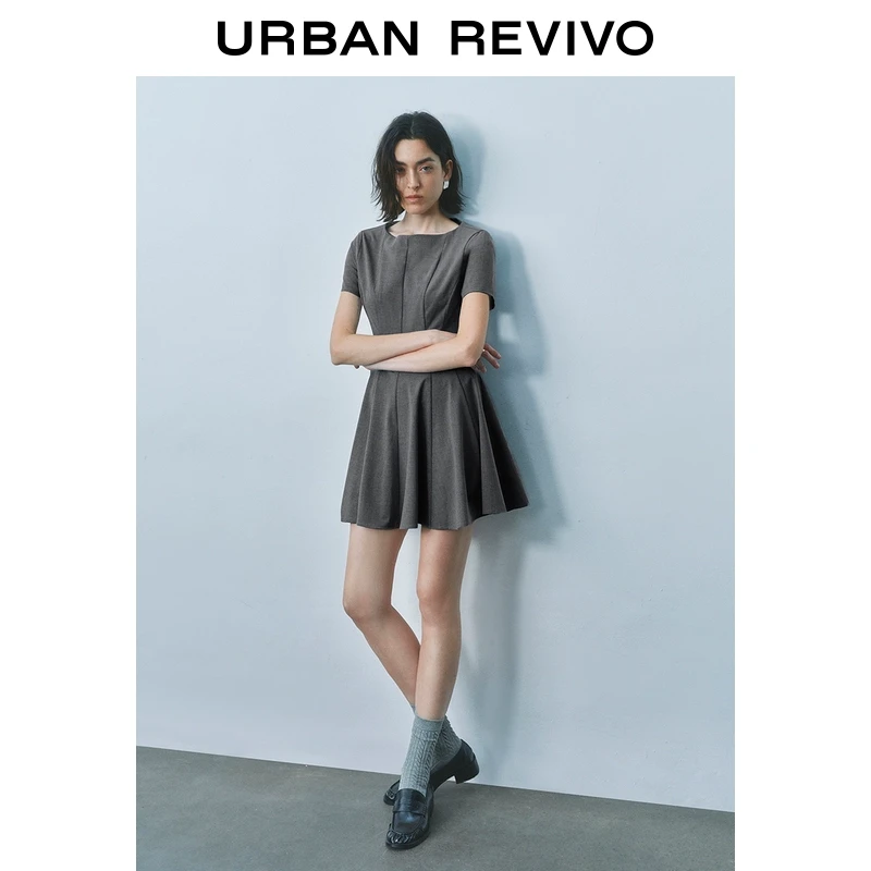 UR2025夏季新款女装摩登气质通勤格雷系短款连衣裙UYY750081