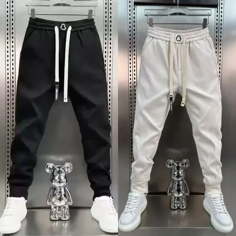 2025春季新款男士纯色潮流休闲高品质运动卫裤弹力小男士白色束脚