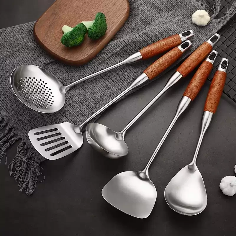 花梨木柄304不锈钢大汤勺长柄防烫勺子家用厨房盛汤粥稀饭炒菜勺