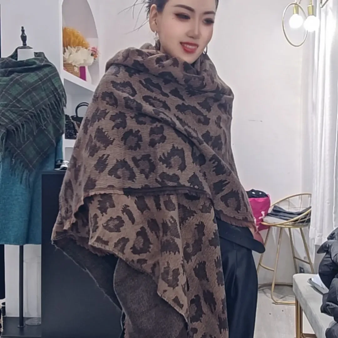 保暖英伦豹纹女森系男友风围巾秋冬围脖冬季加厚印花韩版千鸟格