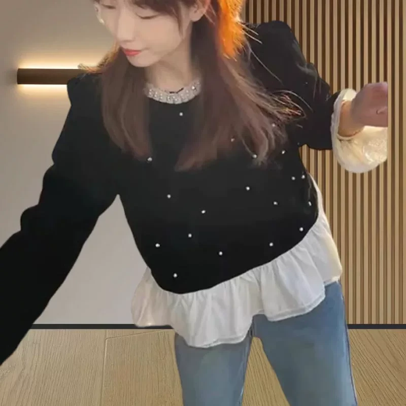 黑色丝绒甜美上衣女爆款2025春秋新款洋气百搭衬衫茶歇法式赫本风