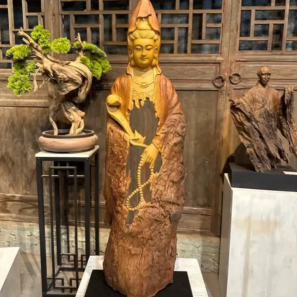 如意观音香樟木桌面禅意根雕摆件作品