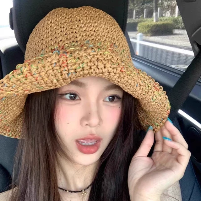 草编渔夫帽女2025夏季海边透气显脸小水桶帽大帽檐遮阳防晒草编