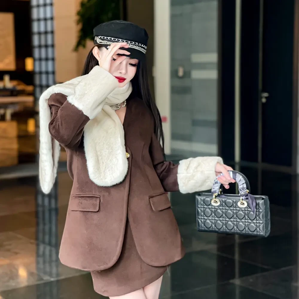 法式撞色高级感赫本复古风翻驳领秋季气质百搭短裙套装小香风显瘦