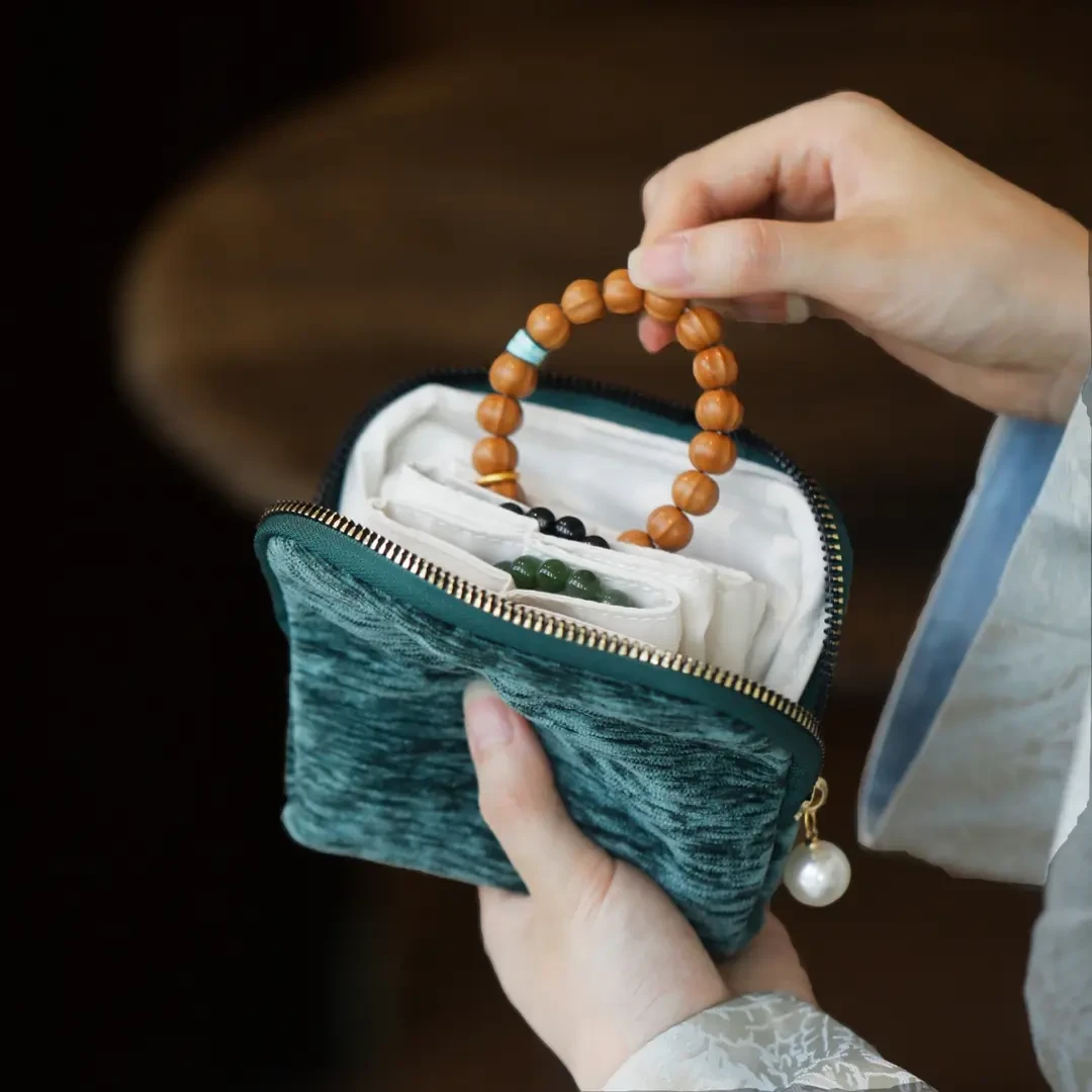 首饰袋中式文玩收纳包珠宝水晶首饰手串收纳袋便携隔层大容量女