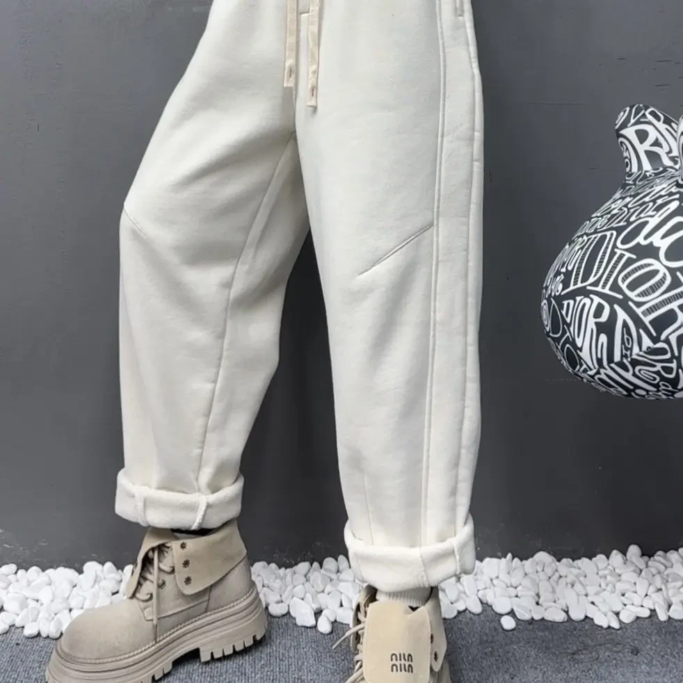 605冬季新款加绒高腰宽松显瘦休闲卫裤