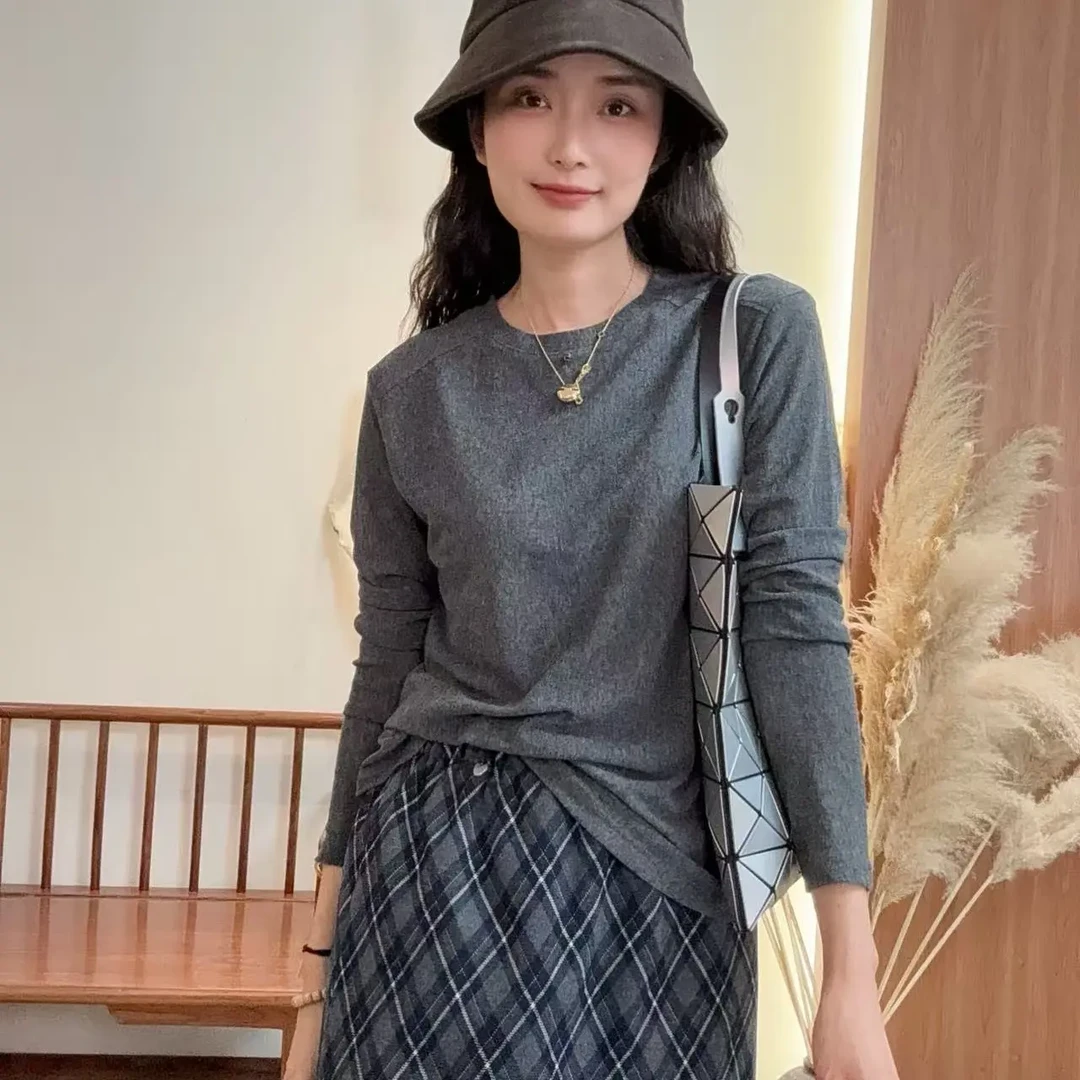 30969-秋季圆领套头款松弛慵懒长袖针织毛针织衫打底衫秋冬