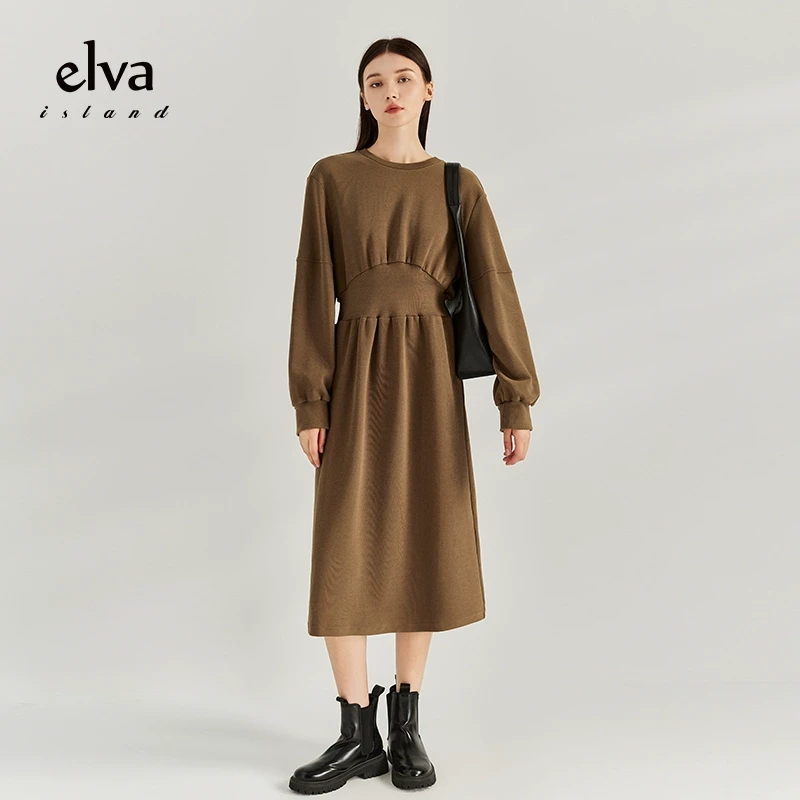 【尚雅专属】收腰显瘦加厚连衣裙女秋冬2024设计感小众圆领A字裙