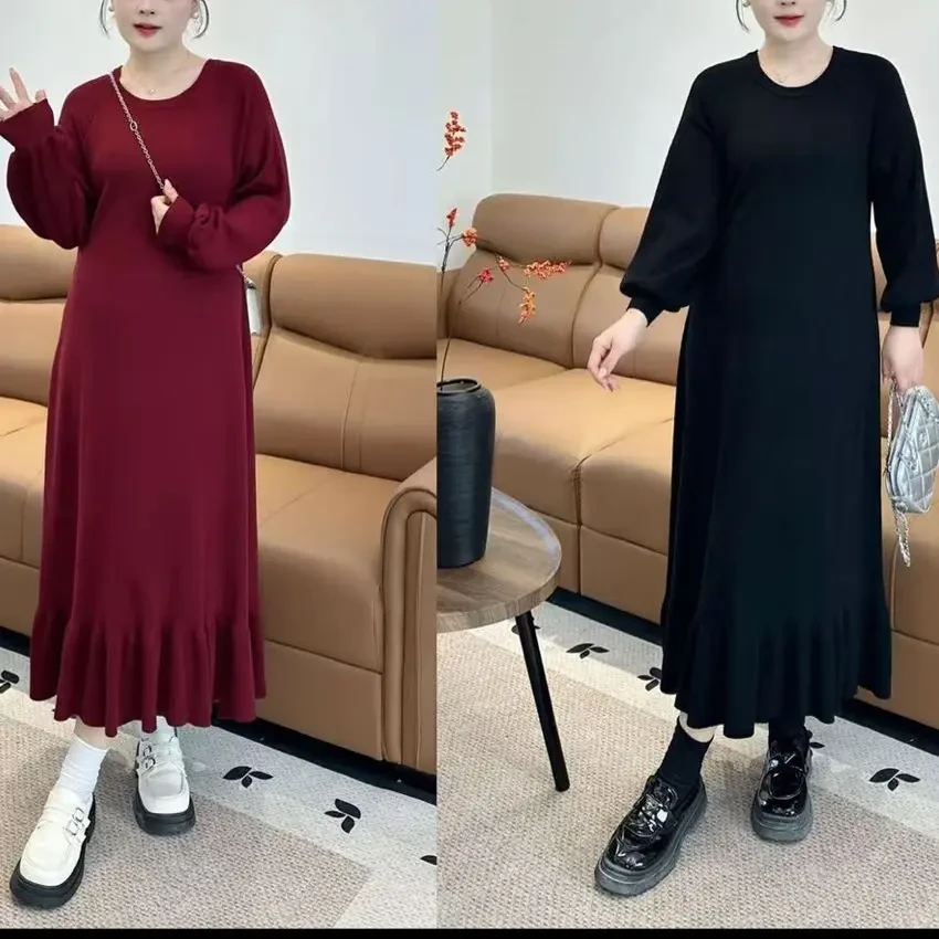 新品现货-【灵动鱼尾】冬季保暖百搭氛围感鱼尾下摆大码显瘦连衣裙