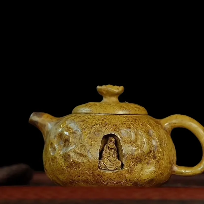 当代宜兴筋纹紫砂壶达摩供春黄金段泥260cc茶壶高档送礼工艺品