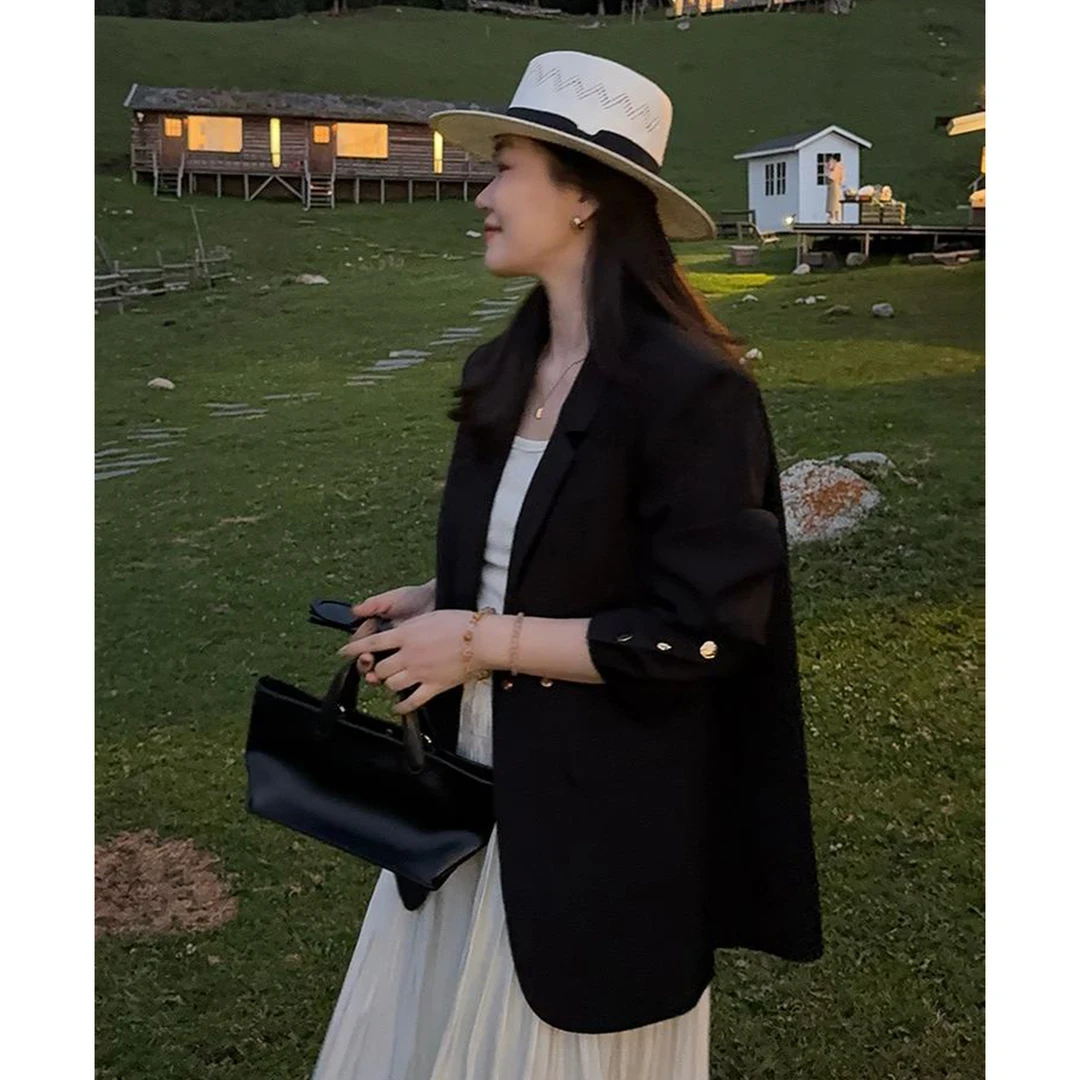 【简奢主义】黑色气质西装外套女2025春秋季宽松版大码百搭西服上衣