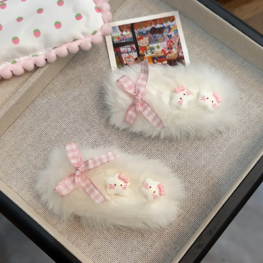 秋季新款白色猫咪星星毛绒椭圆bb夹发夹卡通可爱女孩侧边刘海夹子