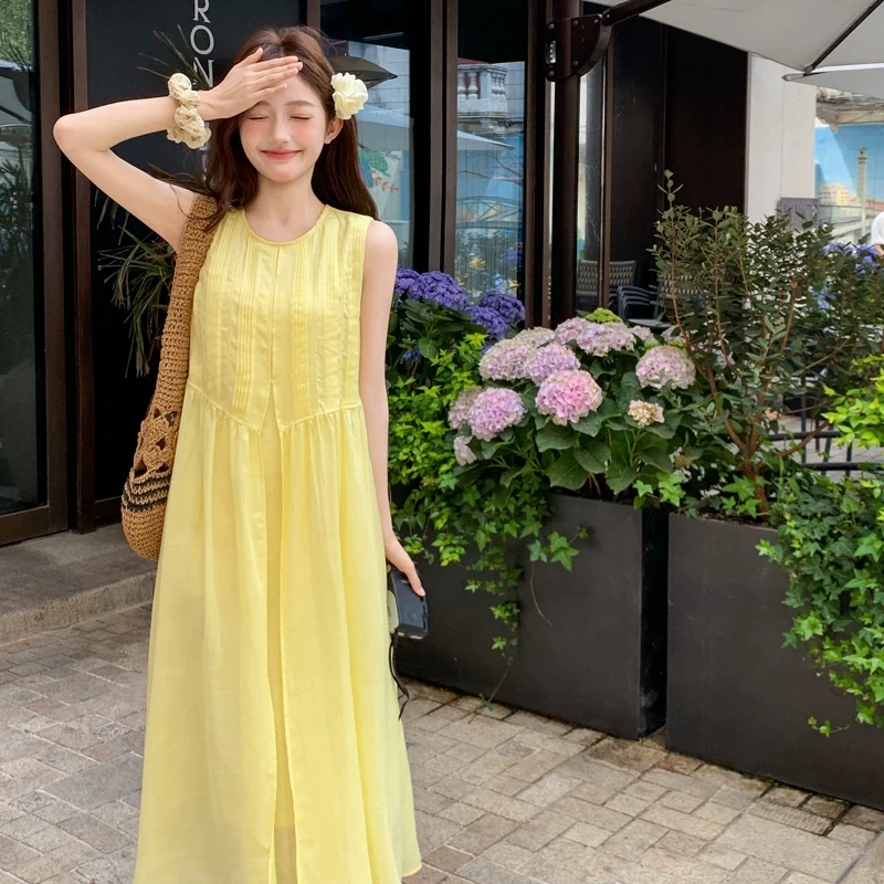 2025新款糖果色塔克线无袖清凉背心连衣裙女182-8620-P135K198