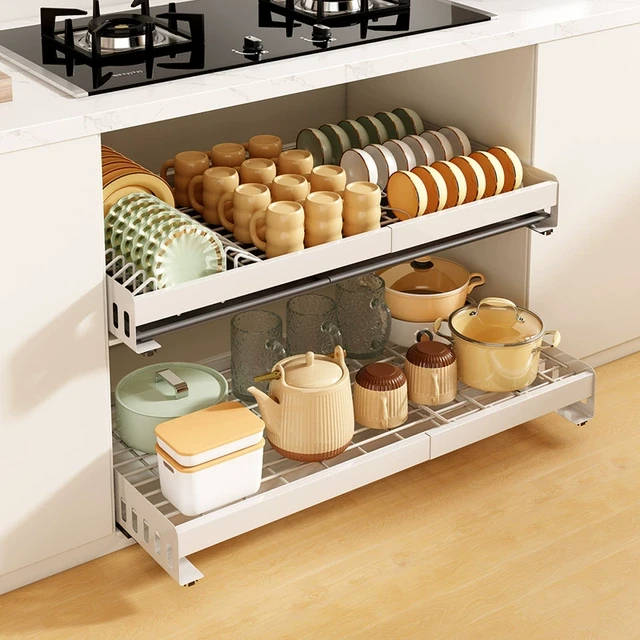 厨房碗盘收纳架碗碟拉篮下水槽置物架橱柜内沥水抽拉碗篮内置碗架