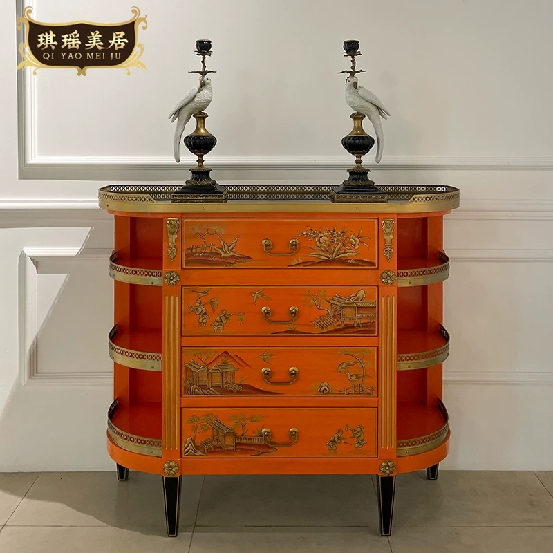 琪瑶美居美式古典彩绘玄关柜门厅柜法式别墅艺术装饰柜储物柜