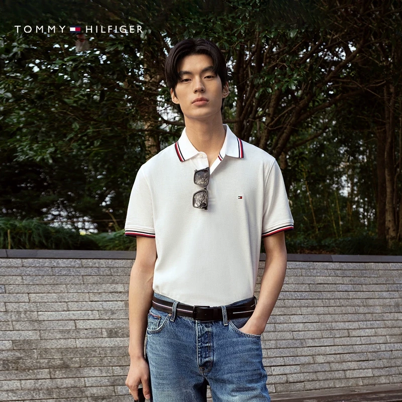 Tommy夏男珠地网眼短袖T恤镶边高级感翻领POLOJ9195