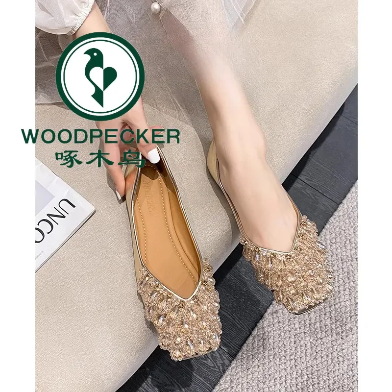 啄木鸟法式方底单鞋女2025夏季新款时尚浅口晚晚风温柔软底豆豆鞋