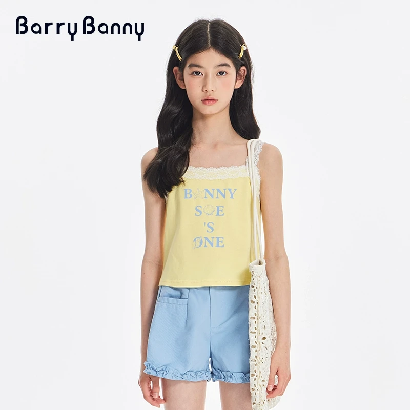 BarryBanny女童背心蕾丝花边吊带女孩上衣女童裤子6-12岁夏季薄款