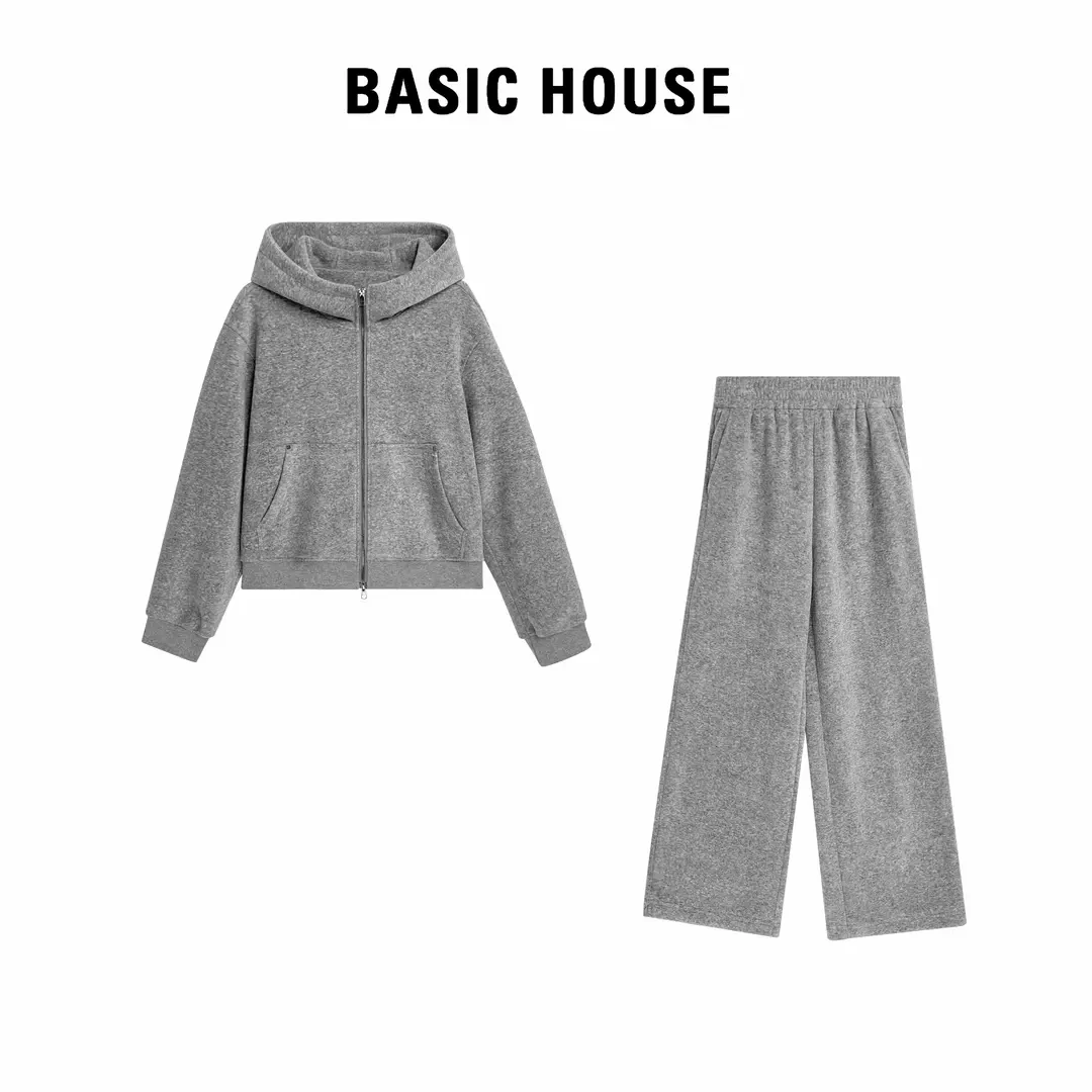 Basic House/百家好24秋冬新款设计师休闲百搭气质加绒套装DD608