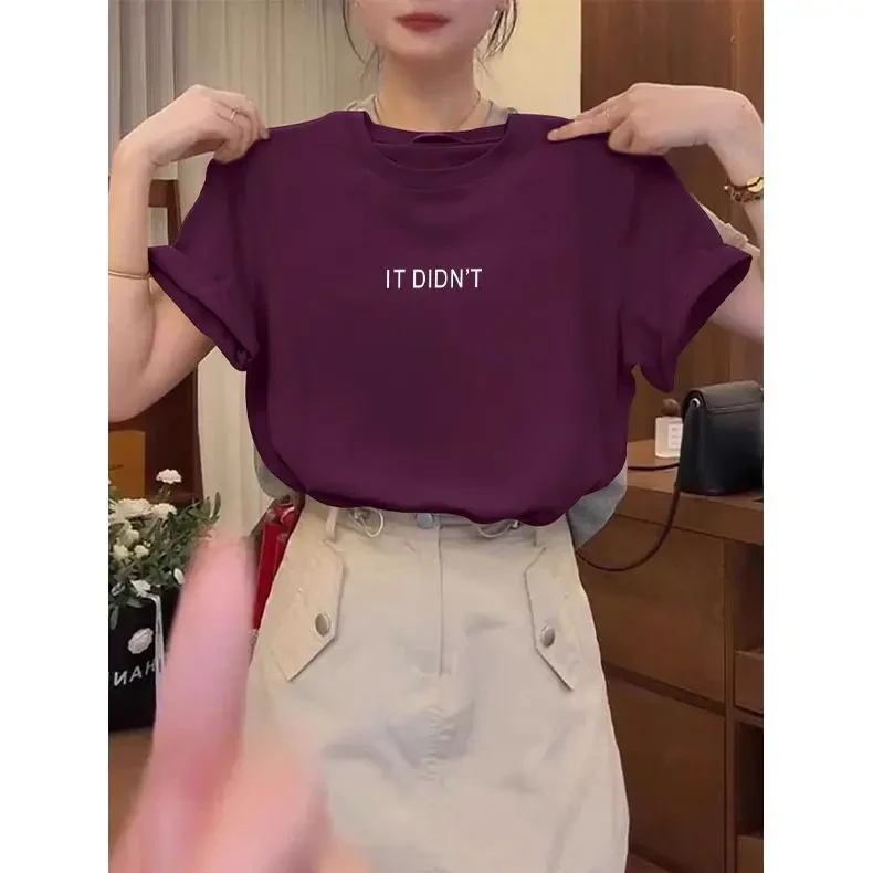 2025新款正肩圆领短袖t恤女百搭洋气设计感减龄上衣打底衫2夏季潮