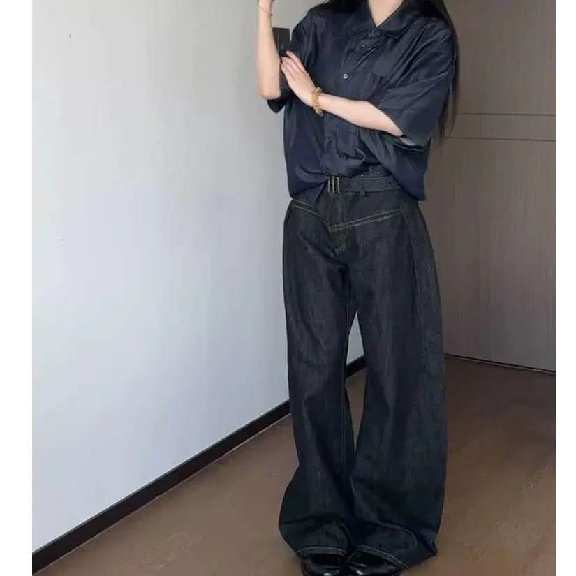 2025新美式高级感红线原牛弯刀牛仔裤cleanfit立体分割直筒长裤潮