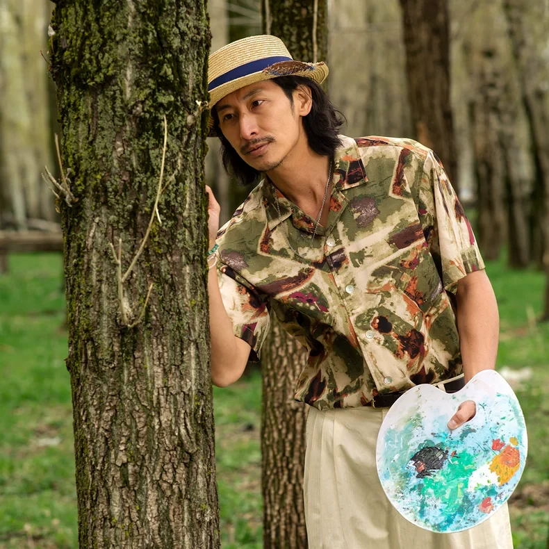 SOARIN复古英伦古巴领短袖衬衫男 Vintaga古着休闲宽松五分袖衬衣