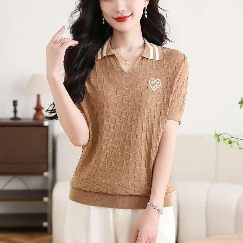 新款时尚短袖T恤夏季女装气质百搭显瘦高级感漂亮冰丝小衫休闲风