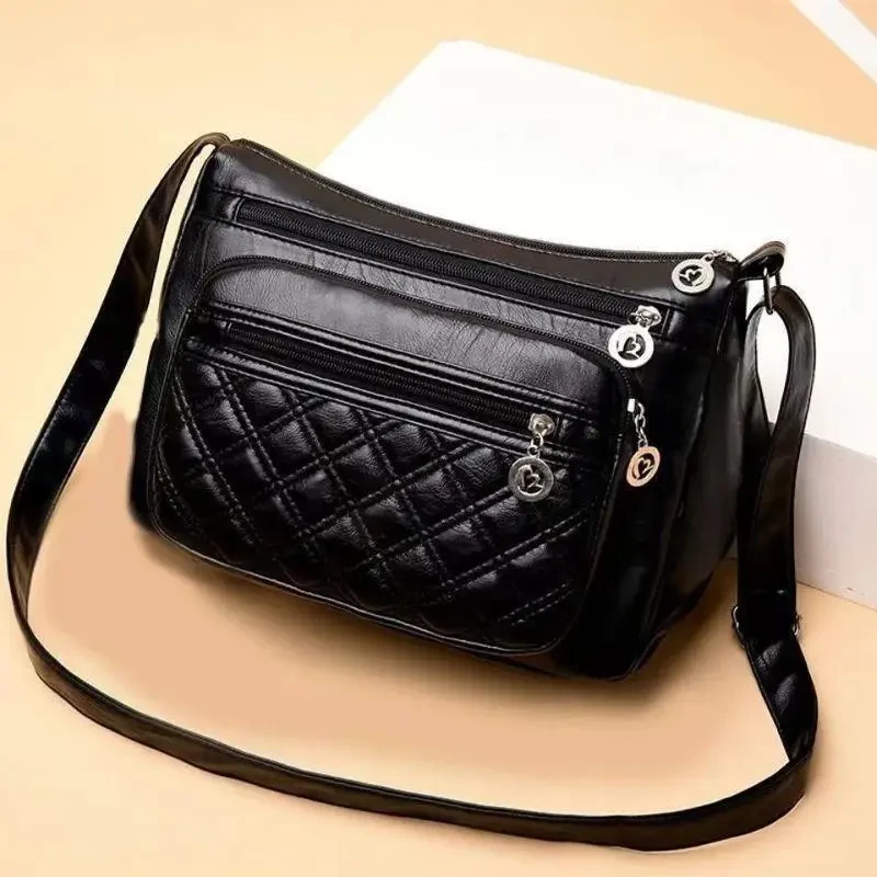 2024多层百搭大气中年女包妈妈包软皮单肩斜挎包婆婆包斜背包E67