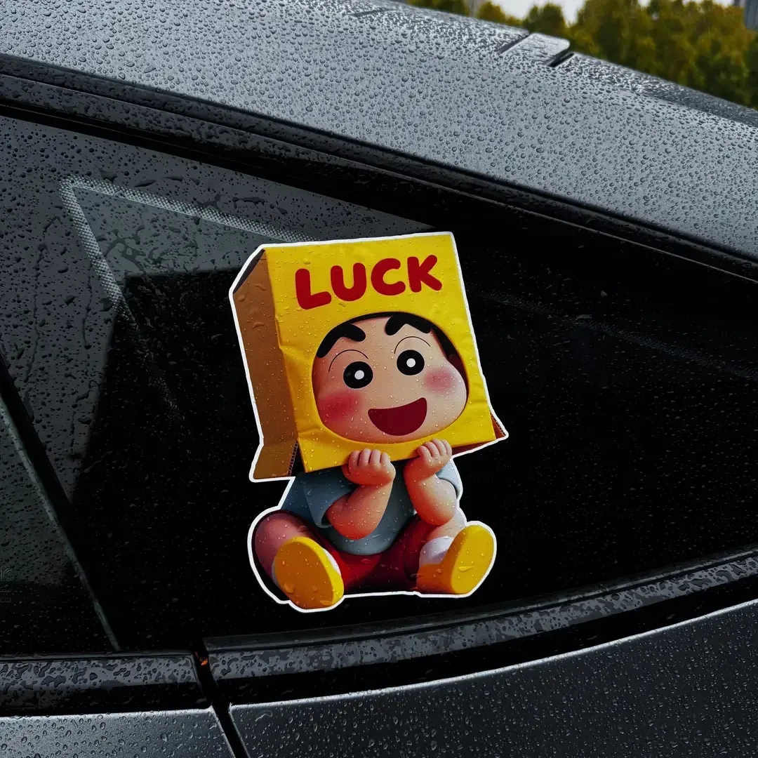 车载蜡笔小新3D立体贴纸幸运LUCK英文电动车汽车玻璃车尾可爱装饰