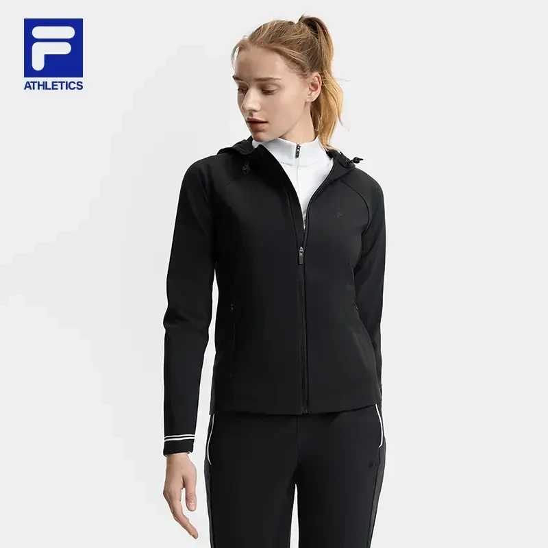 Fila/斐乐女款春季运动休闲中长款时尚针织连帽外套A11W513505F