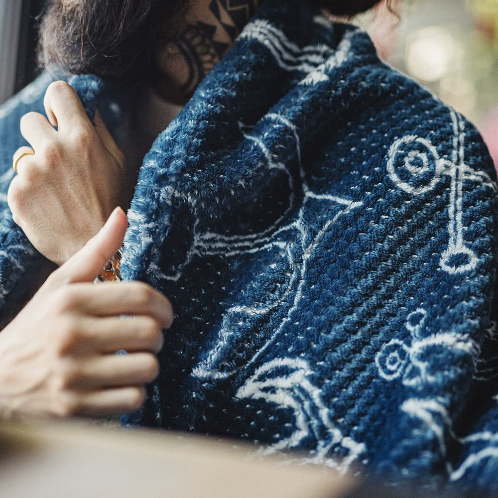 马登工装美式复古【大航海时代】船锚牛奶绒披肩毛毯