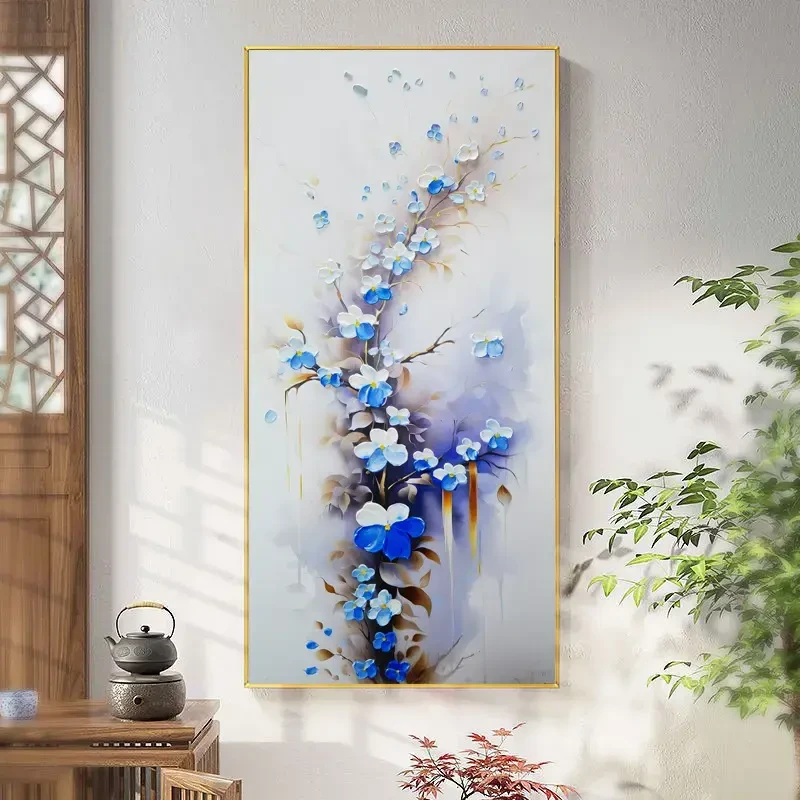 空谷幽兰︱手绘一路登高油画玄关装饰画客厅装饰画80*160