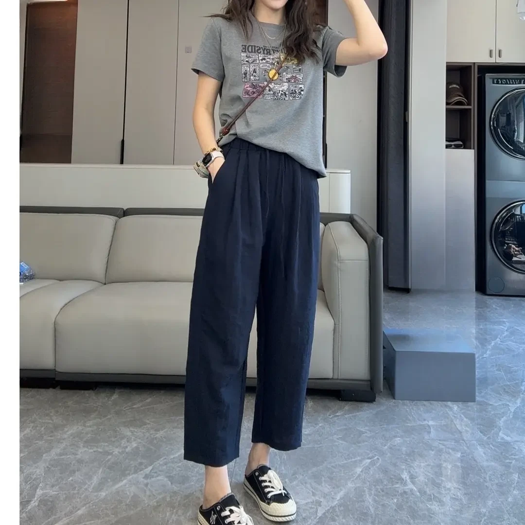 2026【现货+运险】莱赛尔亚麻裤女宽松直筒休闲小个子显瘦九分阔