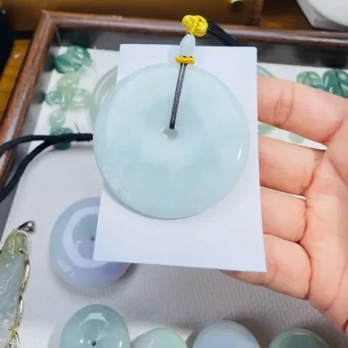 天然A货翡翠冰润飘花平安扣吊坠