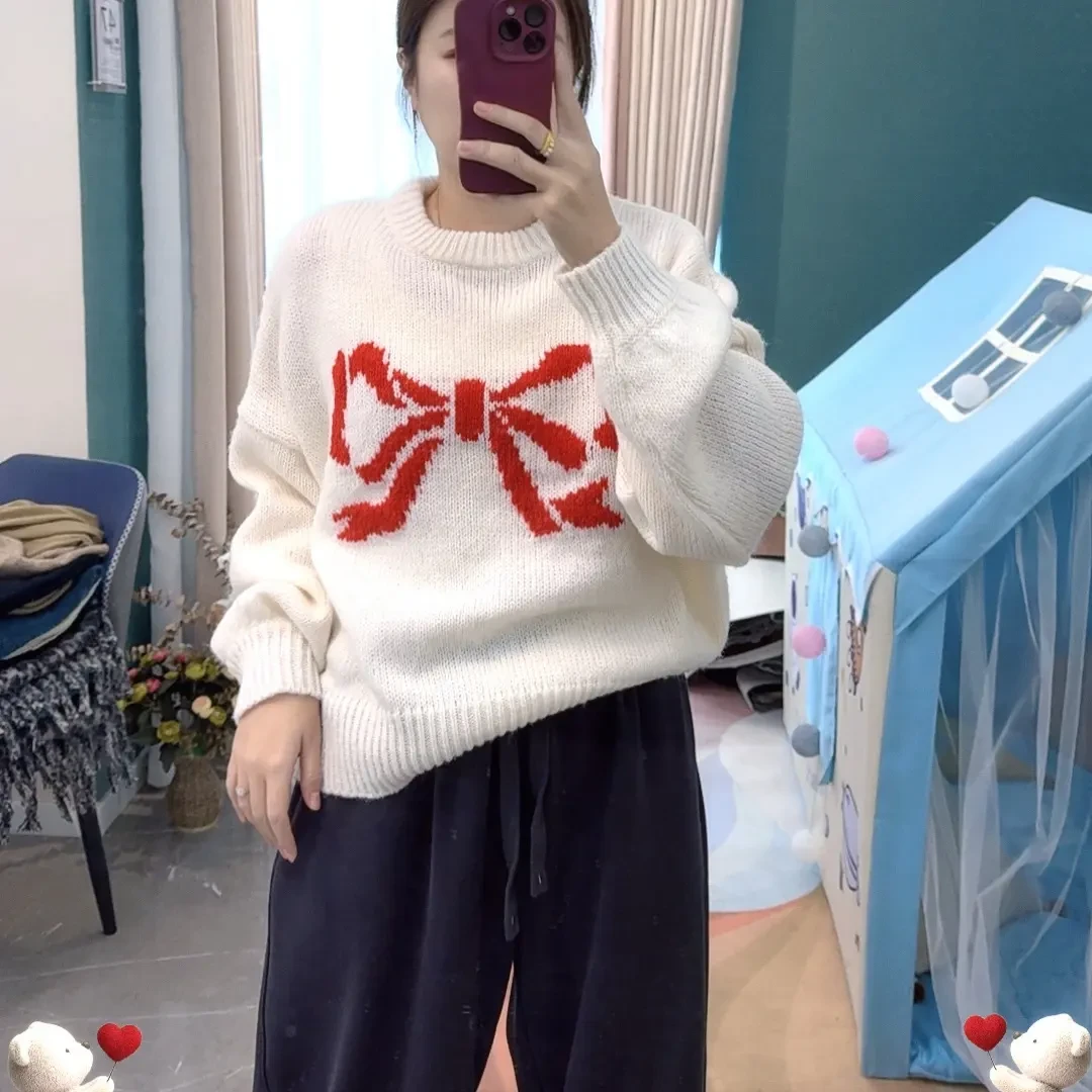 蝴蝶结舒适百搭针织套头毛衣