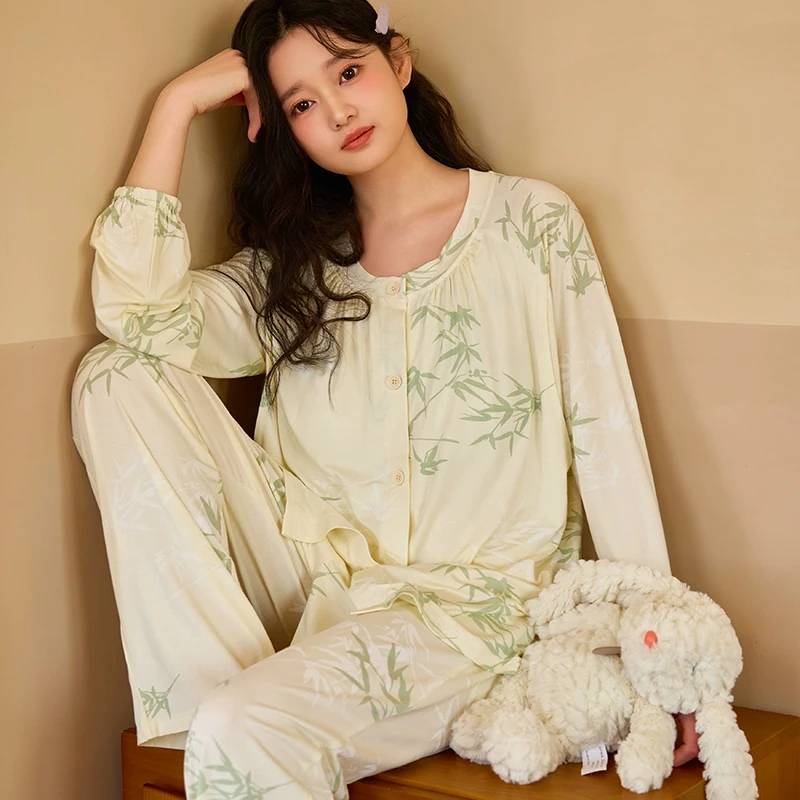 带胸垫月子服夏薄款产后莫代尔哺乳喂奶家居服春秋孕妇睡衣6295