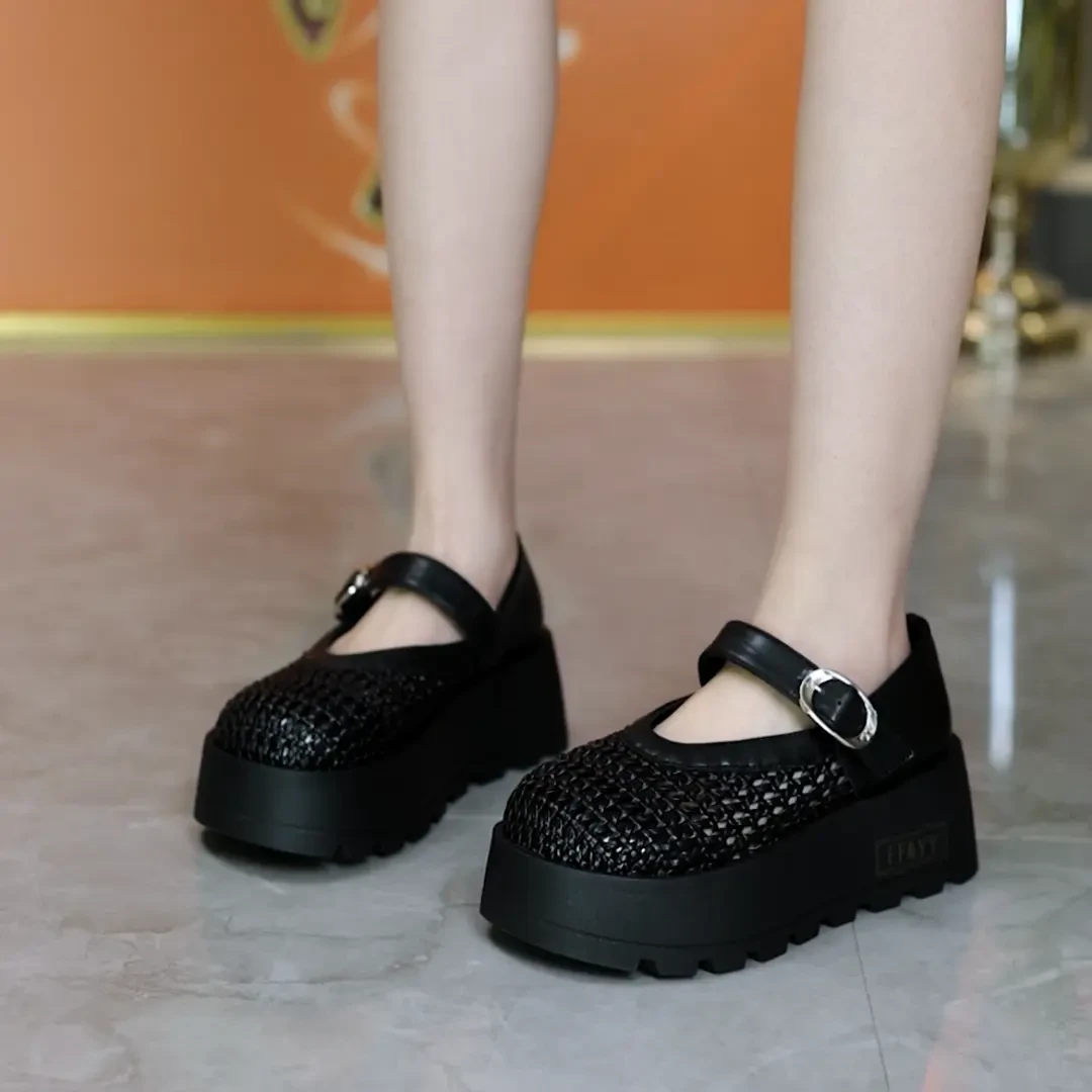 松糕女2025春秋新款法式玛丽珍鞋单鞋时尚休闲百搭夏季真皮软底