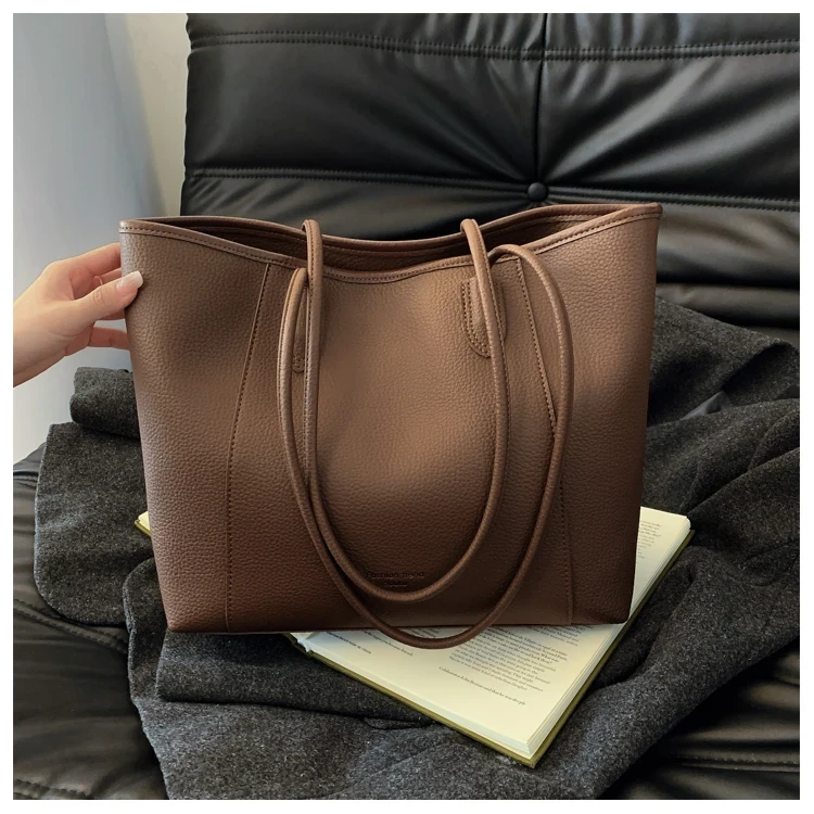 爆款女士大容量包包2025女韩版百搭荔枝纹软软单肩包休闲托特包包