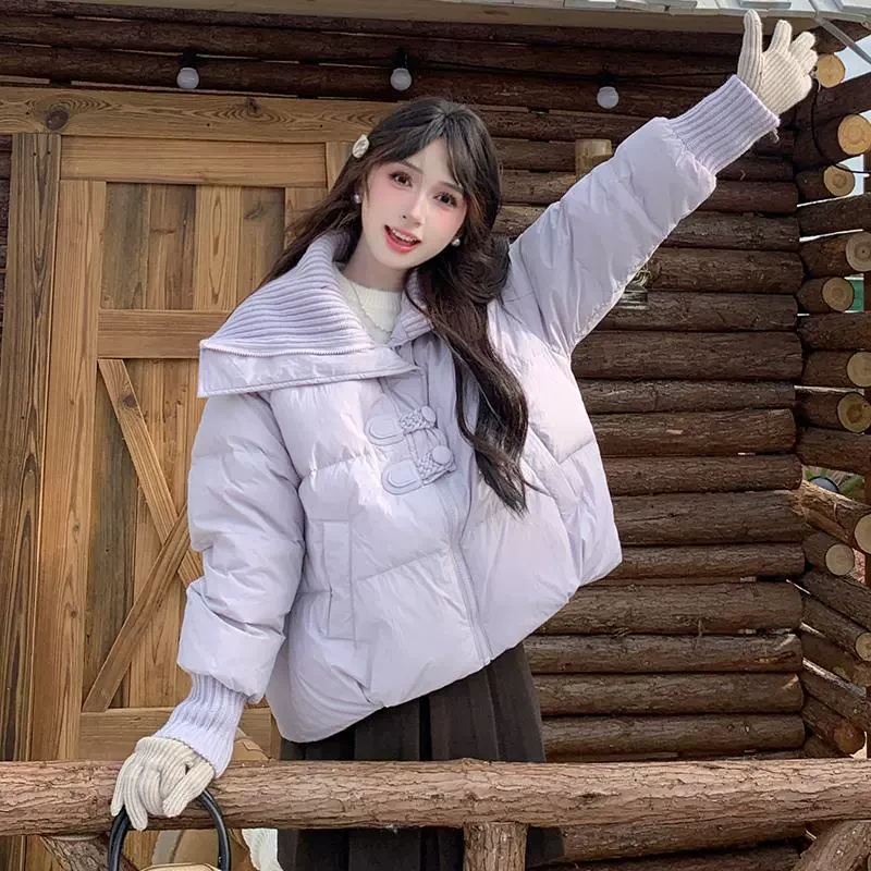 时尚小个子大翻领棉服女冬2024新款加厚保暖宽松面包服外套