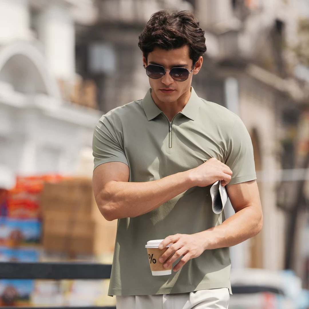 7A抗菌冰丝男士速干衣半拉链翻领短袖t恤男2025夏新款短袖POLO衫