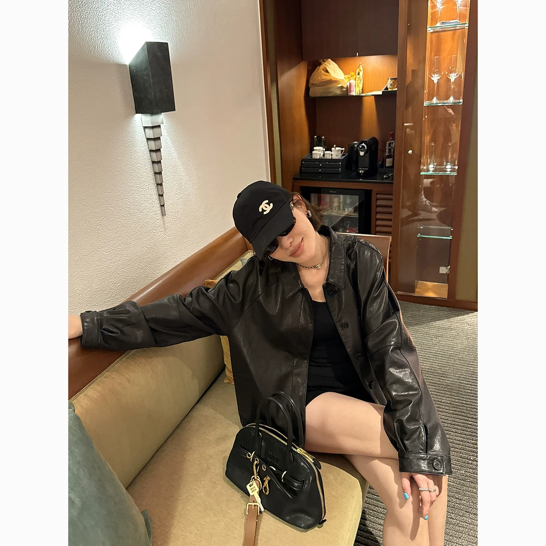 YANGLE_2025春季新款绵羊皮真皮皮衣女miu系穿搭高级感夹克外套