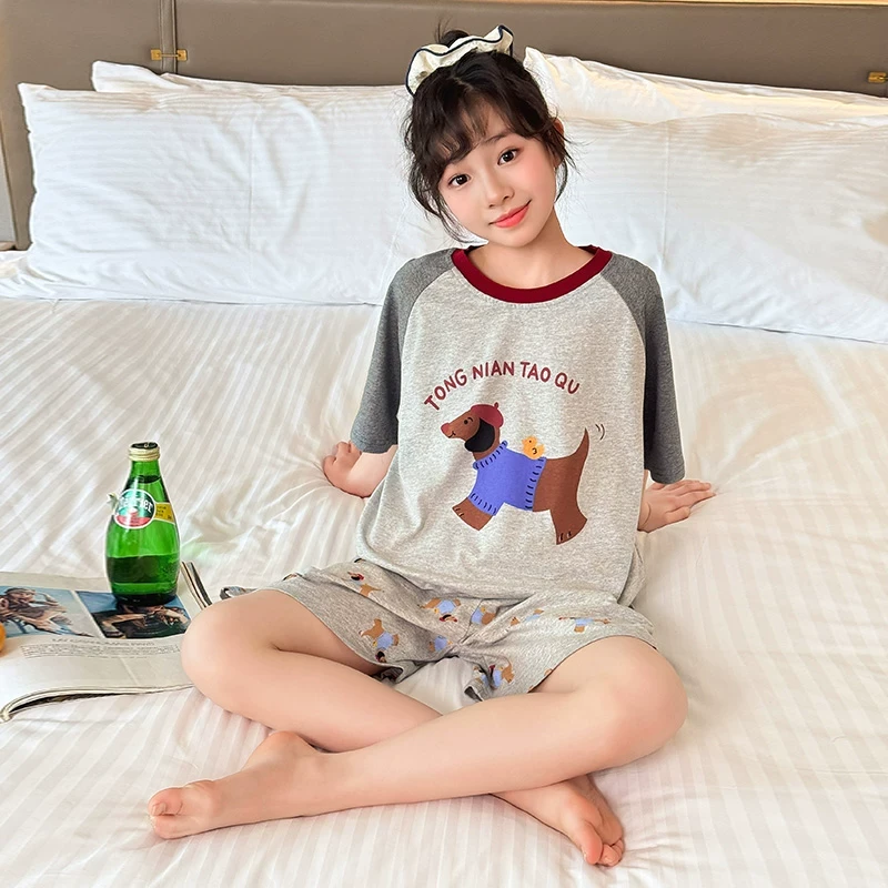女童短袖睡衣夏装2025新款洋气大童莫代尔薄款家居服儿童夏季套装