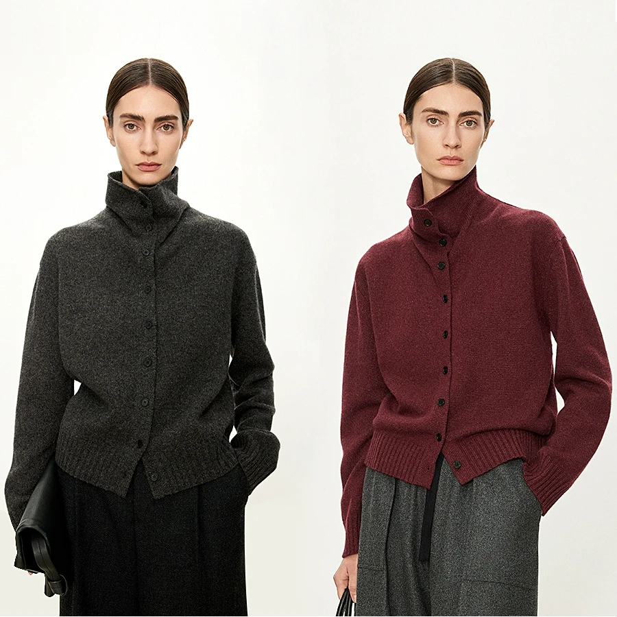 JOC意大利L*P纯羊绒/牦牛绒羊毛 随性多穿纽扣沙漏领倒T开衫