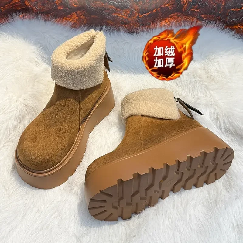 复古加绒勃肯女鞋2025冬季新款雪地靴女厚底增高保暖英伦风短靴女