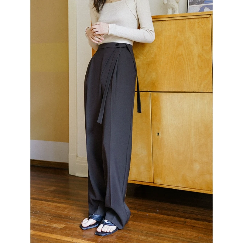 【年终狂欢】高腰系带垂感休闲西装裤小个子宽松阔腿拖地长裤子女