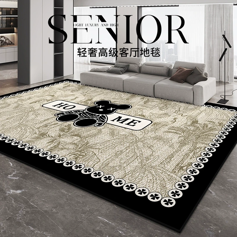 冬季黑色地毯客厅2026新款暴力熊免洗吸水卧室床边毯高端轻奢地垫