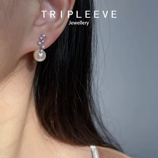Akoya繁星之夜珍珠耳钉耳环S925通体银精致微镶气质通勤耳饰