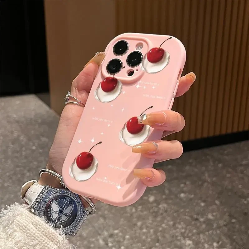 奶油樱桃适用苹果16promax手机壳iphone15/14磨砂13新年12/11软壳