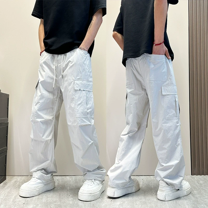 美式高街多口袋工装裤男2025夏季新款宽松直筒伞兵裤痞帅休闲裤子