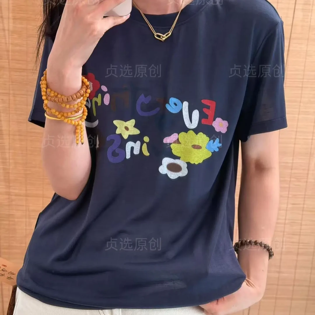 2885-夏季新款时尚减龄休闲宽松圆领刺绣短袖T恤女